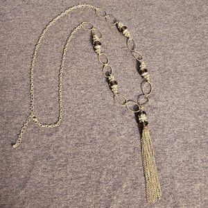 Silver Necklace with Clear Beads, Hangs 19" Long